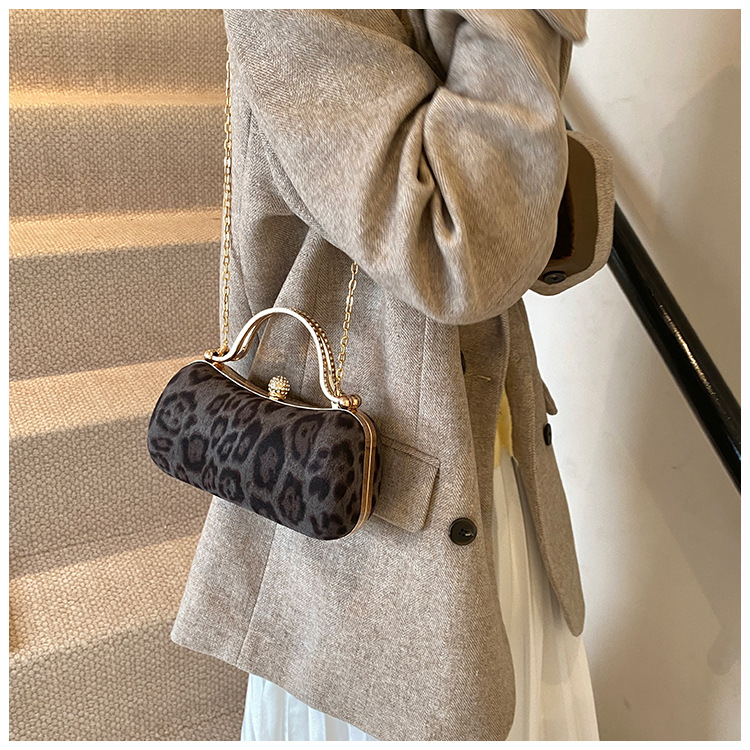 European and American style leopard print chain small square bag for women, 2024 new Korean style fashionable single-shoulder bag, flared crossbody dinner bag undefined