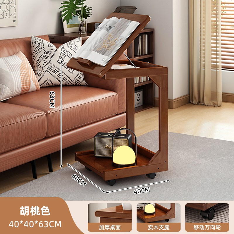 Mesa de té de madera sólida sofá de lado móvil mesilla de cabezal de cama con ruedas escritorio de sala de estar casero rack de almacenamiento simple rack