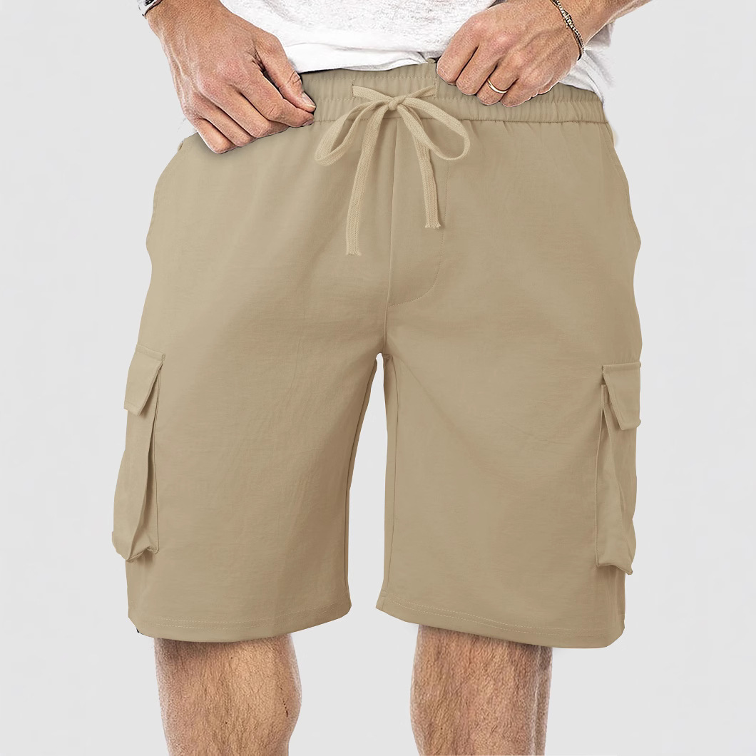 Pantalones cortos de verano europeos y americanos transfronterizos para hombres, fáciles de piel y transpirables, herramientas sueltas, pantalones cortos de playa casuales de cinco puntos con múltiples bolsillos