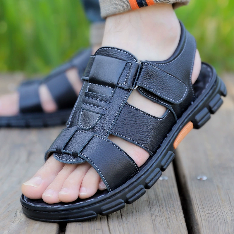 2023 Мужская полая пляжная обувь с верхним слоем мужские сандалии из воловьей кожи мужские сандалии Новые Нескользящие мужские сандалии на толстой подошве