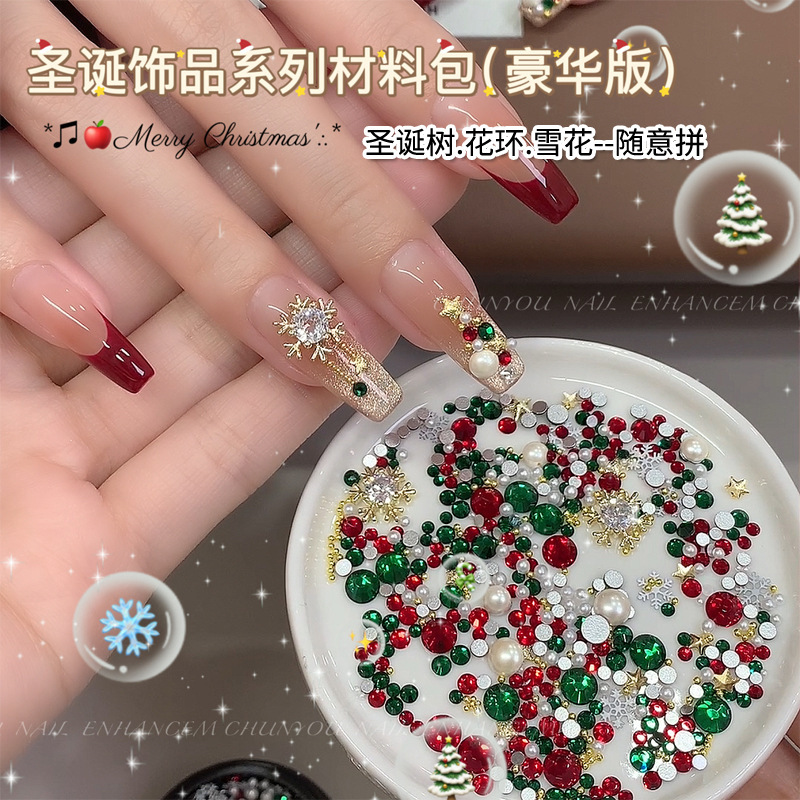 Christmas Snowflake Nail Art Decorations White Snowflake Stickers Rhinestone Material Kit Nail Decoration Decals Rhinestones