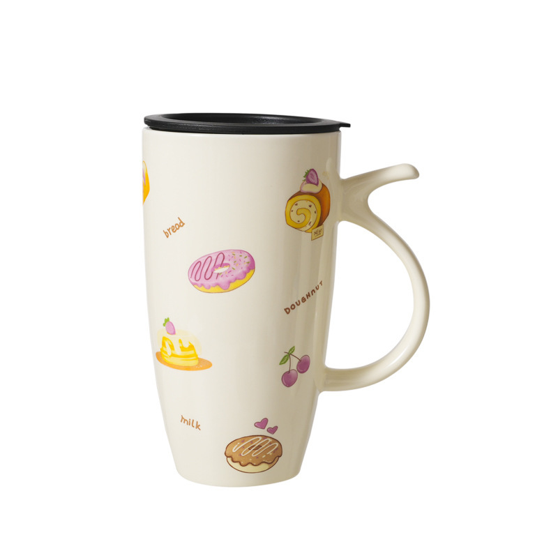 Donut pan y amor pareja taza de cerámica taza de agua de desayuno para hombres y mujeres taza de alto valor facial