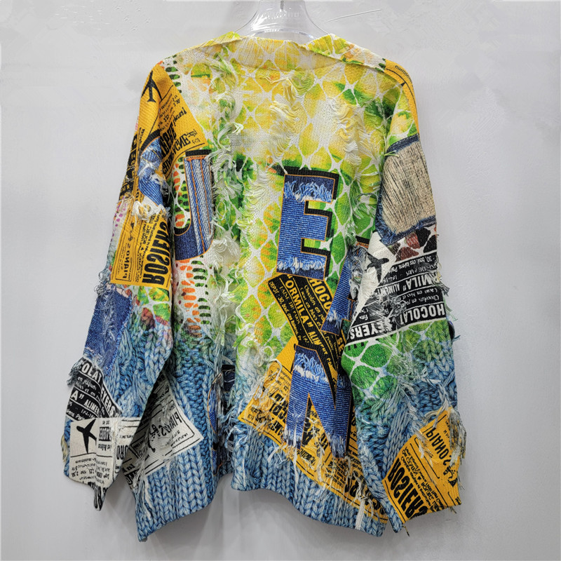 2025 otoño y invierno nuevos productos American Street Graffiti digital impresión frillera suelta cardigan de punto de manga larga image 2