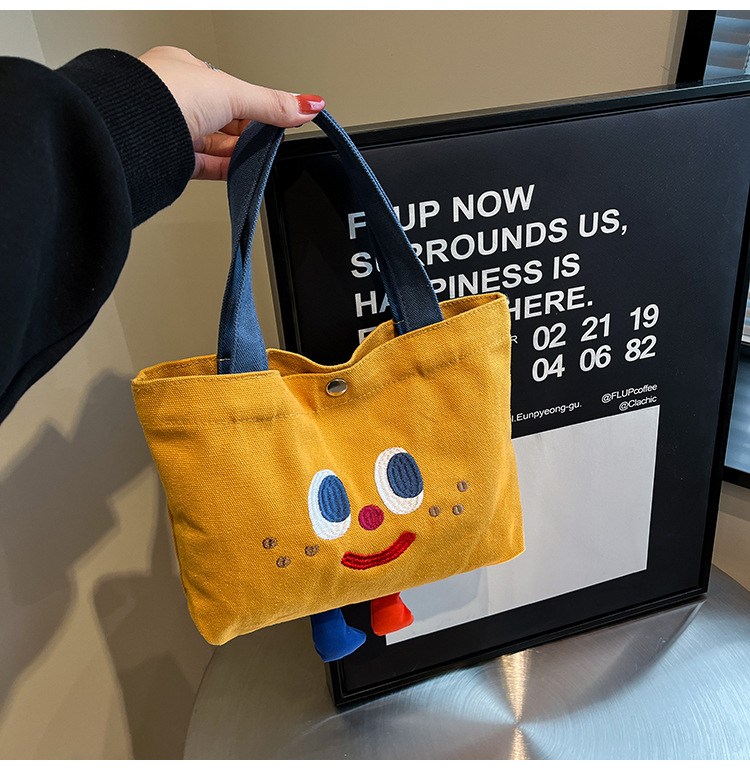 ins mini canvas bag, cute peach tote bag, Korean girl snack bento small bag canvas bag wholesale undefined