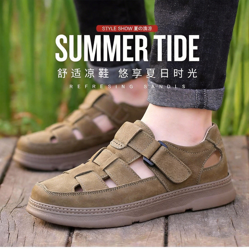Soft Leather Comfortable Closed-Toe Sandals 2026 Summer New Style Genuine Leather Velcro Men's Comfortable Lightweight Men's Shoes Size 37 Soft Leather Comfortable Closed-Toe Sandals 2026 Summer New Style Genuine Leather Velcro Men's Comfortable Lightweight Men's Shoes Size 37