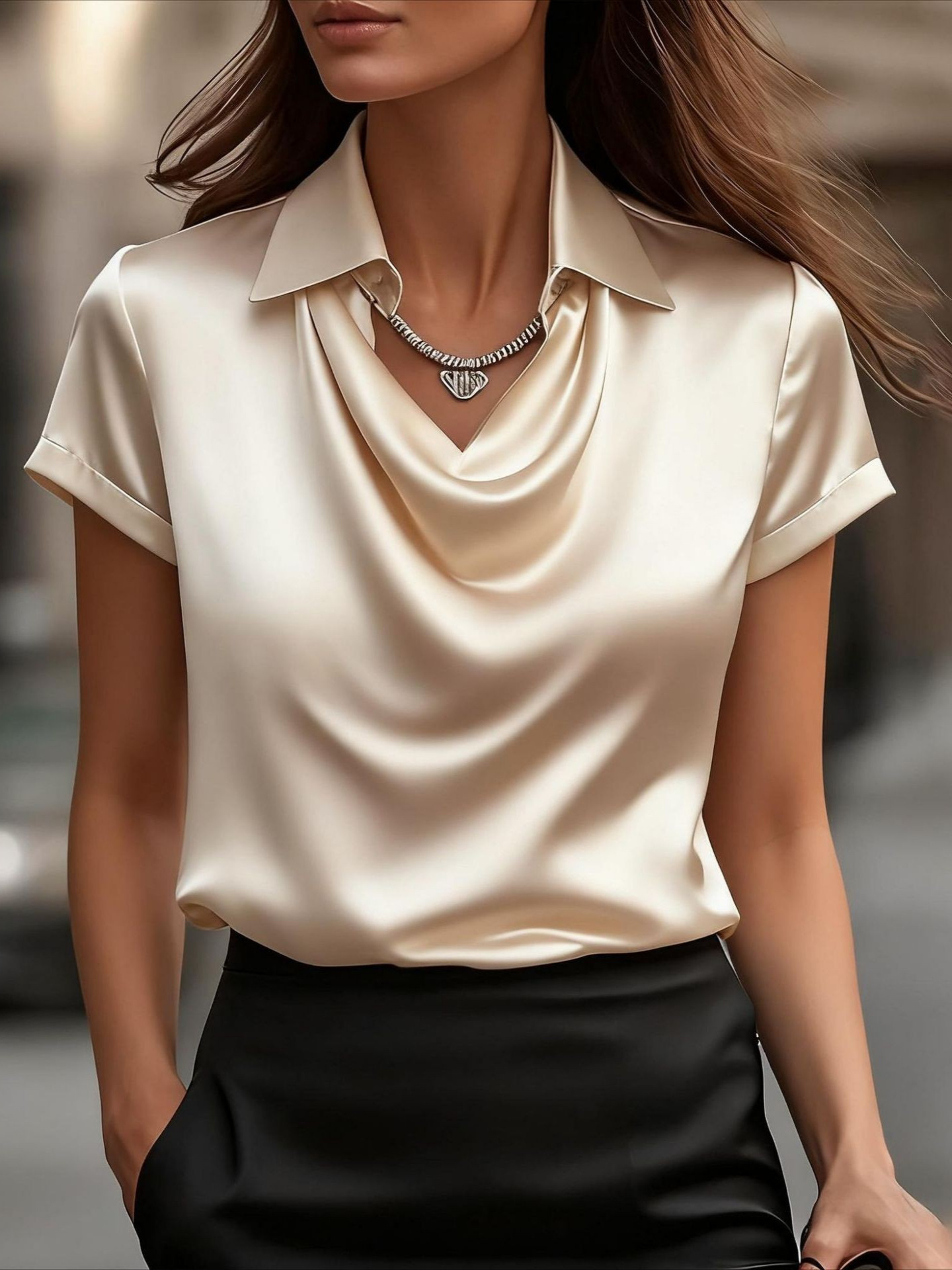 2025 Independent Site Wish Amazon Cross-Border Foreign Trade Style Simple and Elegant Drape Collar Shirt Women's Top Women's Clothing