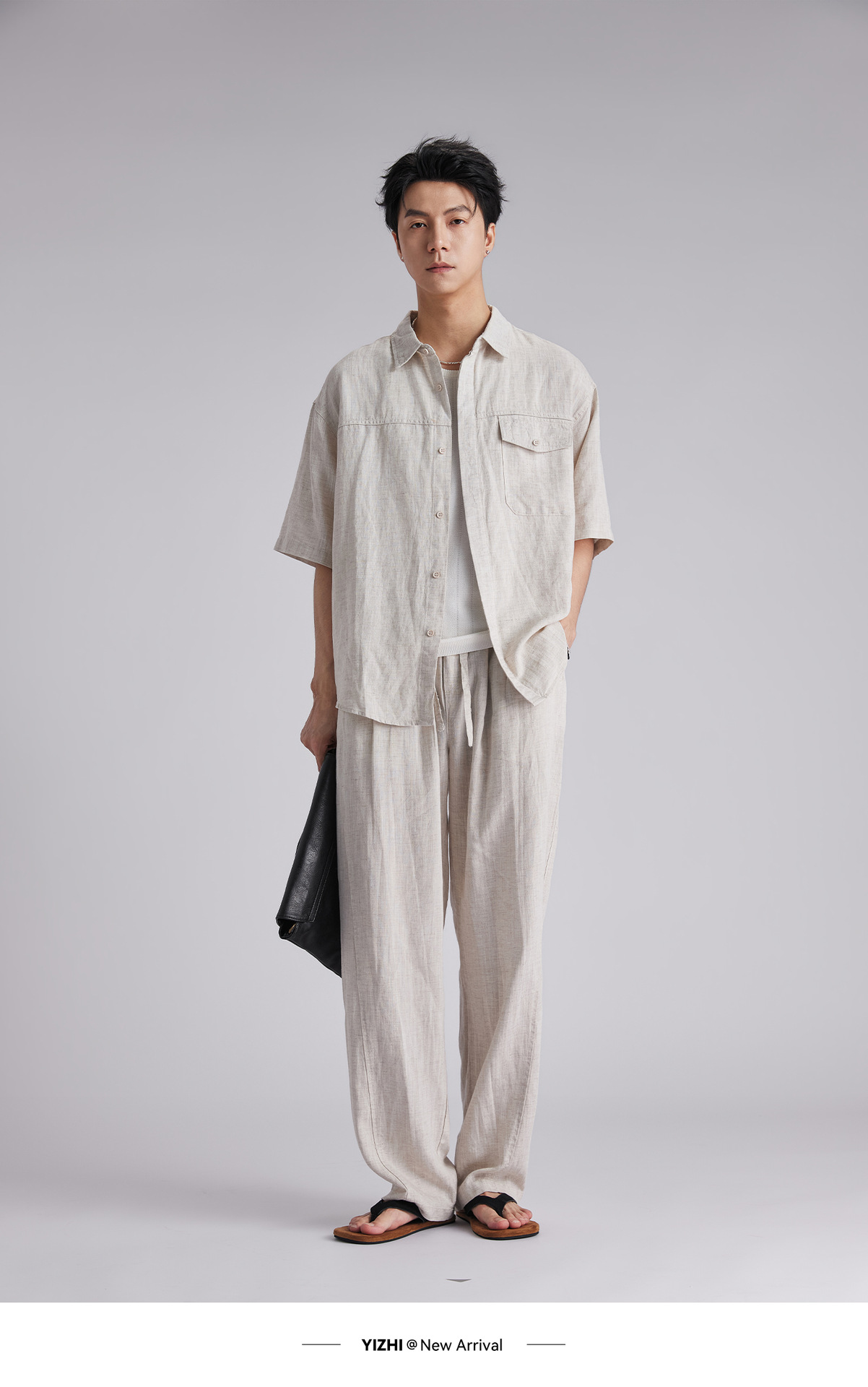 Bộ sơ mi linen tay ngắn nam phong cách lịch lãm, thoáng mát — Xanh navy chi tiết 19