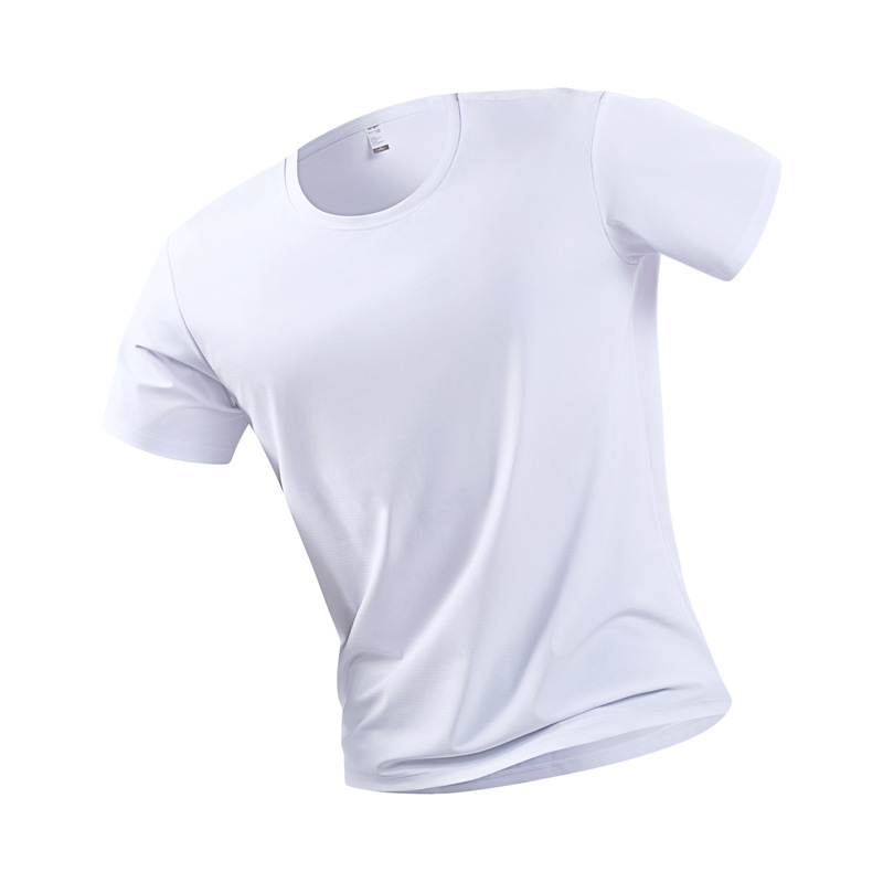 solid thin breathable quick dry silk short sleeve T-shirt for…