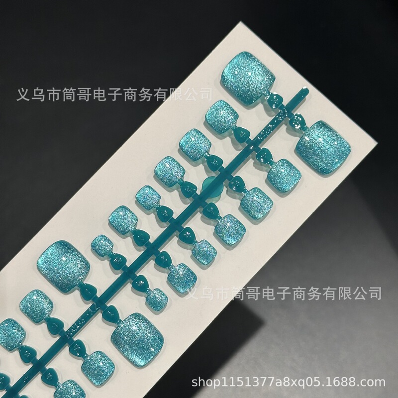 [Toe Nails] Turquoise Green Prefabricated Nails Dark Cat Eye Nails Temperament Wearable Toe Nails 42P Removable Hand Brushed Cat Eye