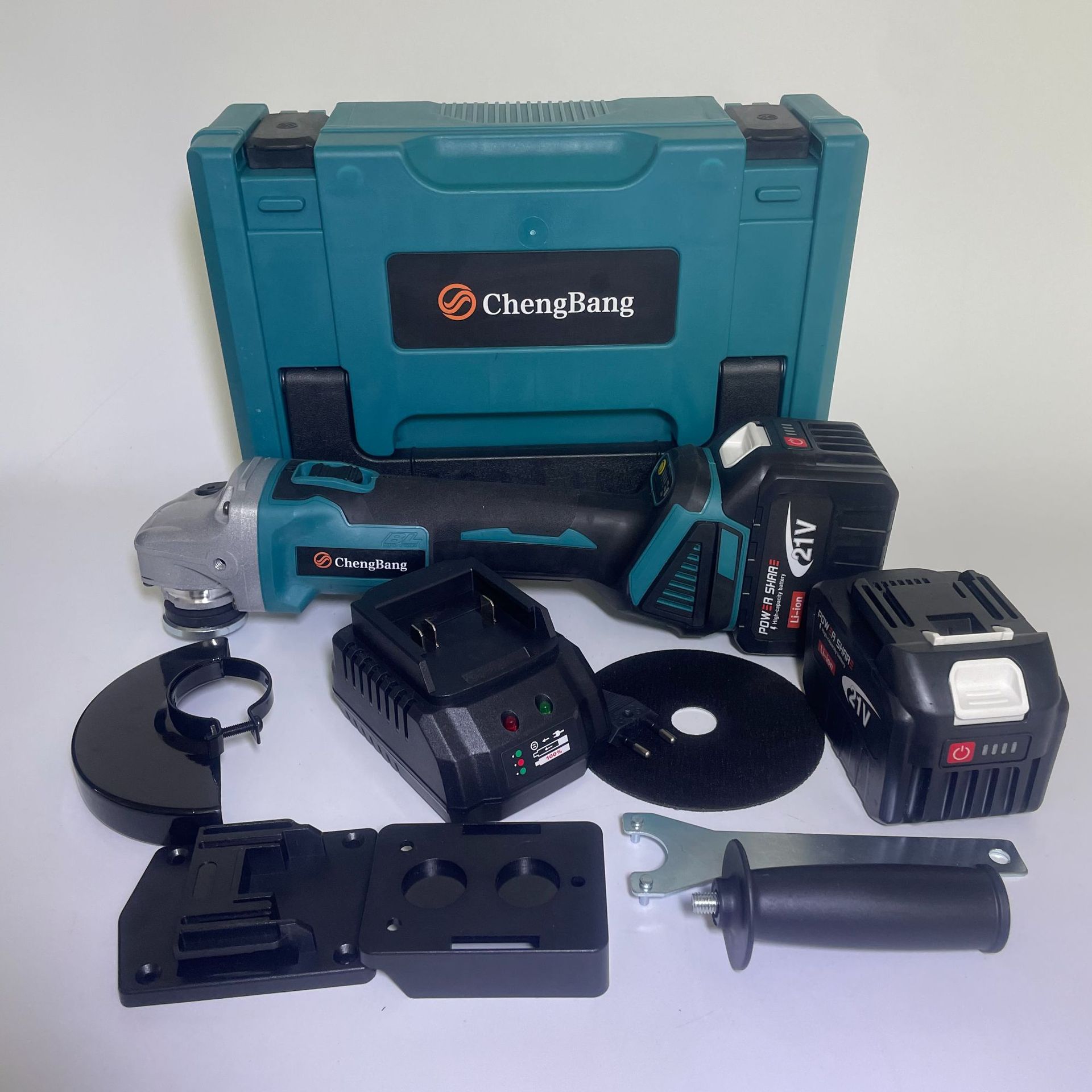 外贸 锂电无刷电动角磨机2405V+15串电池包+旋钮7档调速