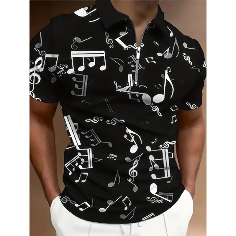 Paño de malla transfronterizo transpirable suelto hombre calle suelta jersey cremallera camisa POLO nota de arte impresión 3D