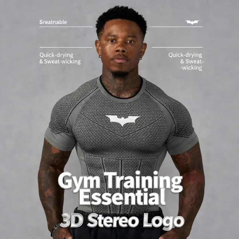 Youngla American Short-Sleeved Men's Summer Fitness Short-Sleeved Men's T-Shirt Quick-Drying Elastic Bodysuit Batman Joint