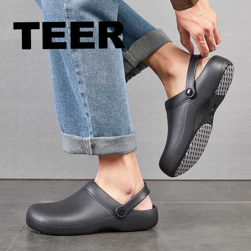 EAV厨师鞋超轻防滑耐油防水护士鞋跨境专供全包后跟厚底 一脚蹬鞋