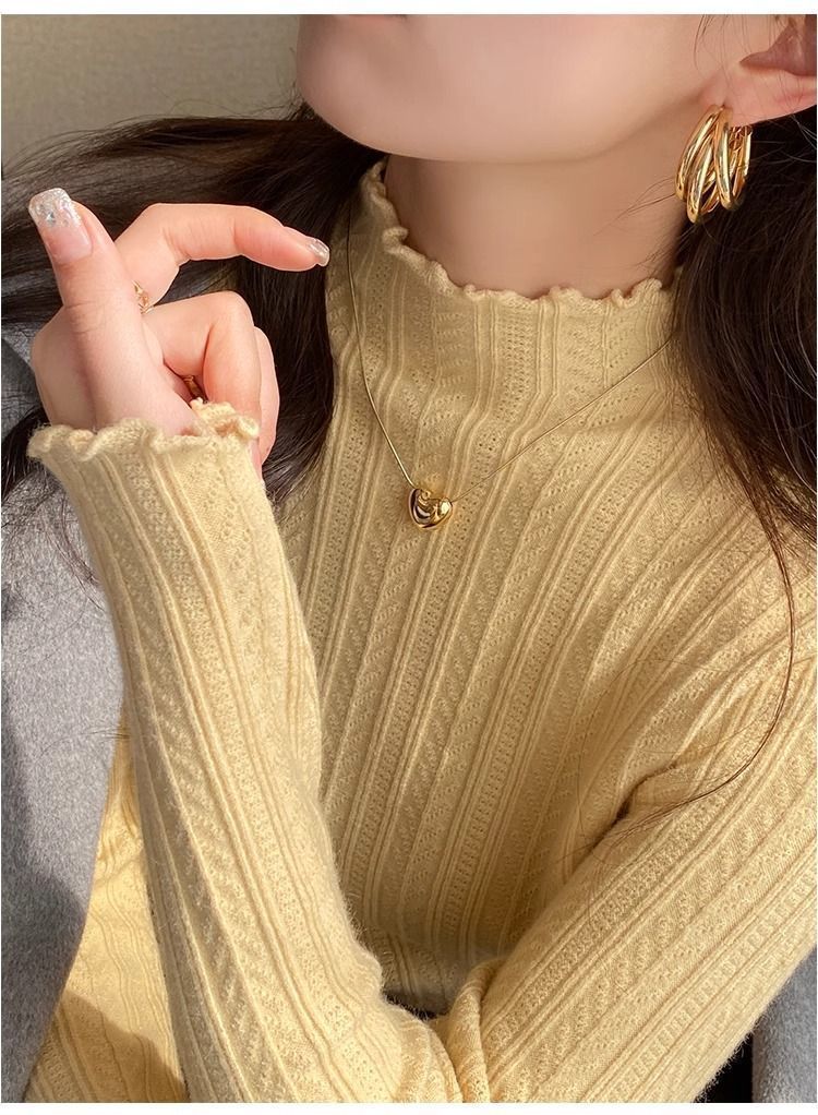 【中国直邮】 奢笛熊 早秋冬季新款时尚内搭 修身显瘦半高领打底毛衣针织衫 白色 S