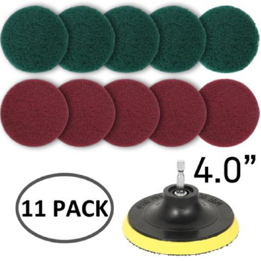 跨境亚马逊4寸粘盘百洁布11件清洁套装电钻清洁组合玻璃清洁神器