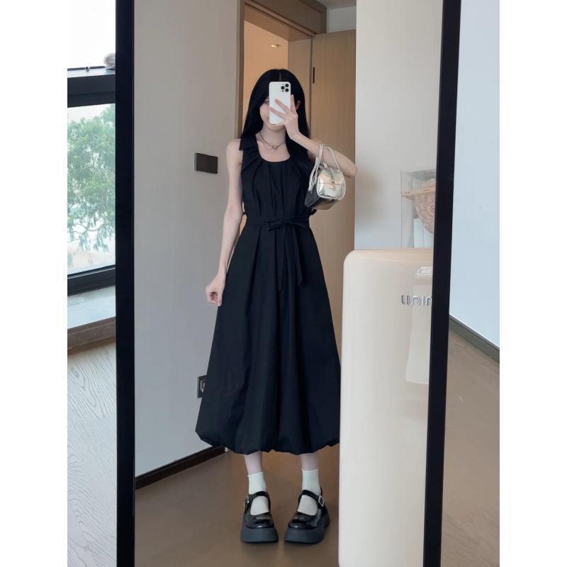 2025 夏の新しい人気のシックでユニークなプリーツフラワーミッドレングススカートデザインニッチベストドレス女性のための|undefined