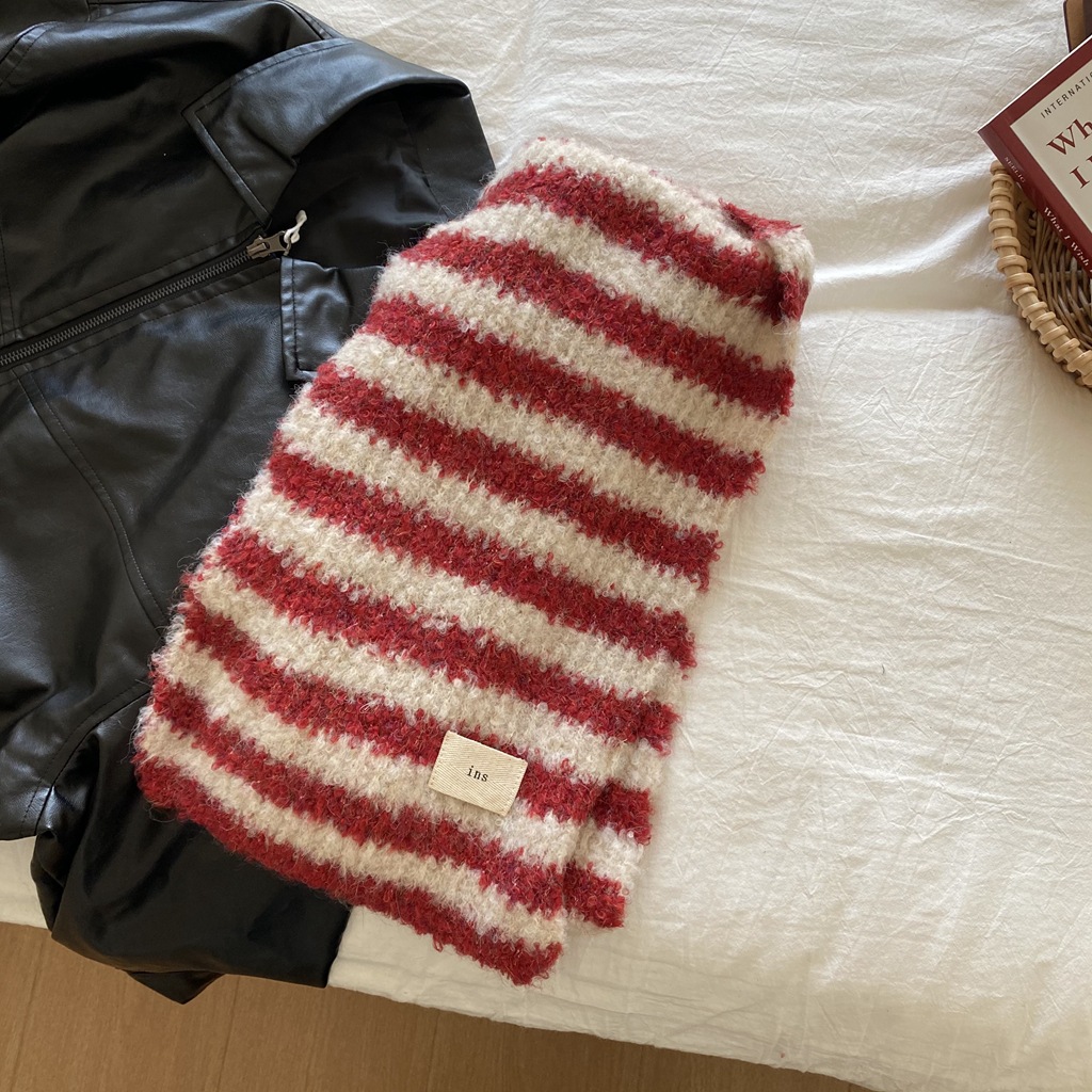 Gestreifter Strickschal Für Damen Und Herren Winter Luxus Warm_voghion.com