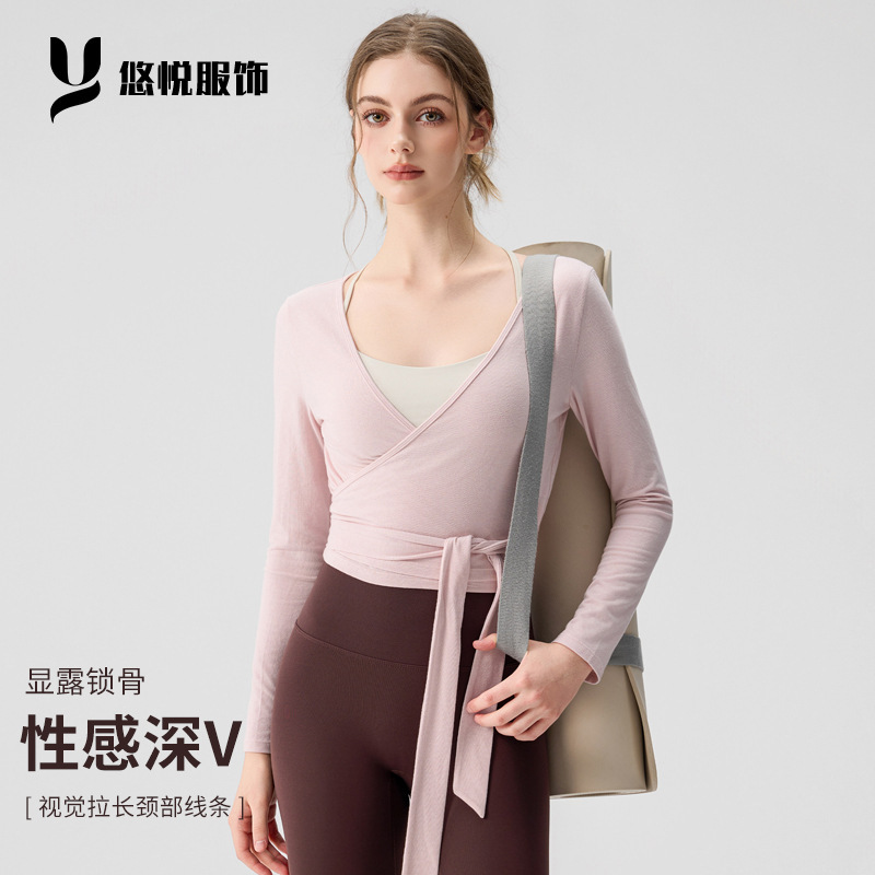 Yoga Tops with Straps, Slim-Fitting Fitness Wear, Long-Sleeved Dance Training Wear, Pilates Quick-Drying Sportswear Wholesale