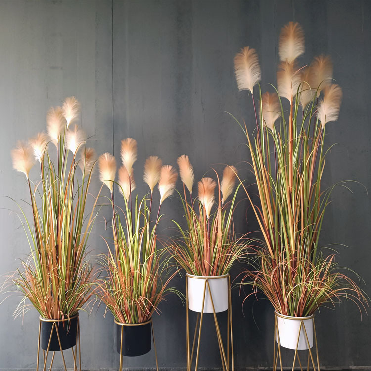 En stock Reed al por mayor simulación dogtail en maceta grande flor seca cattail hierba piso Decoración