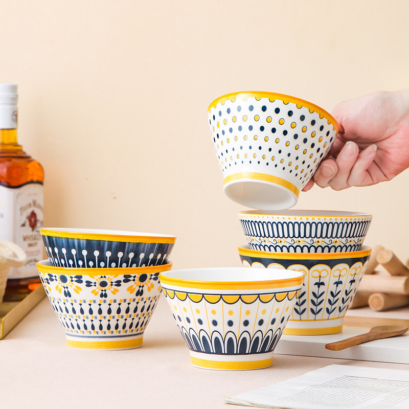 Japanese-style conical bowl 5inch High aesthetic ceramic dining bowl, rice bowl, dessert bowl, new 2026 home tableware