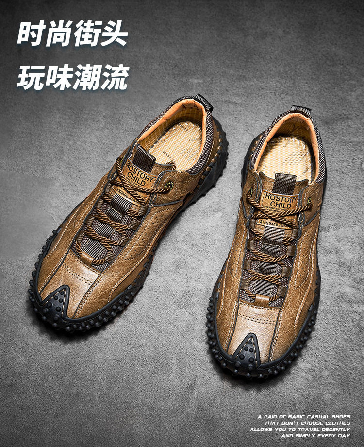 Giày lười nam da buộc dây cổ thấp đế bằng chống trượt, form rộng size lớn — 91033 kaki, 91033 màu nâu, 91033 màu đen chi tiết 6