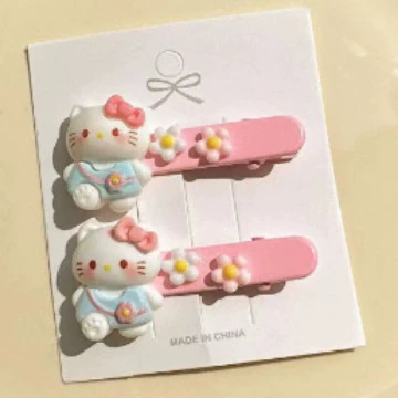 Hello Kitty, милые фуксиевые заколки для волос, невидимки, челка