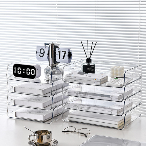 Student desktop stackable file magazine storage box office transparent information organization stationery book storage rack