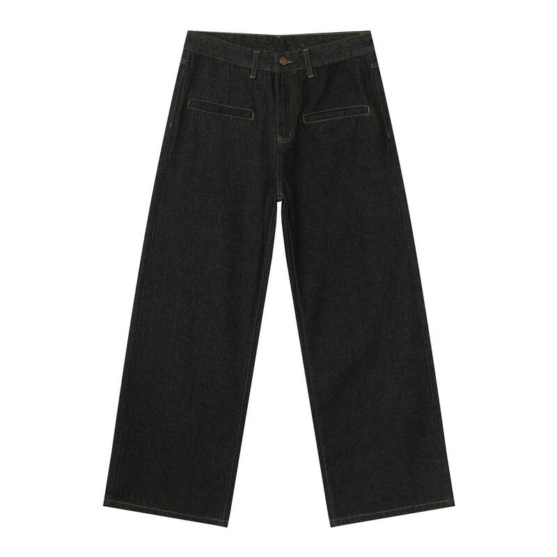 Quần jean nam ống rộng dáng suông có túi kiểu Hàn Quốc — Denim đen, màu xanh denim
