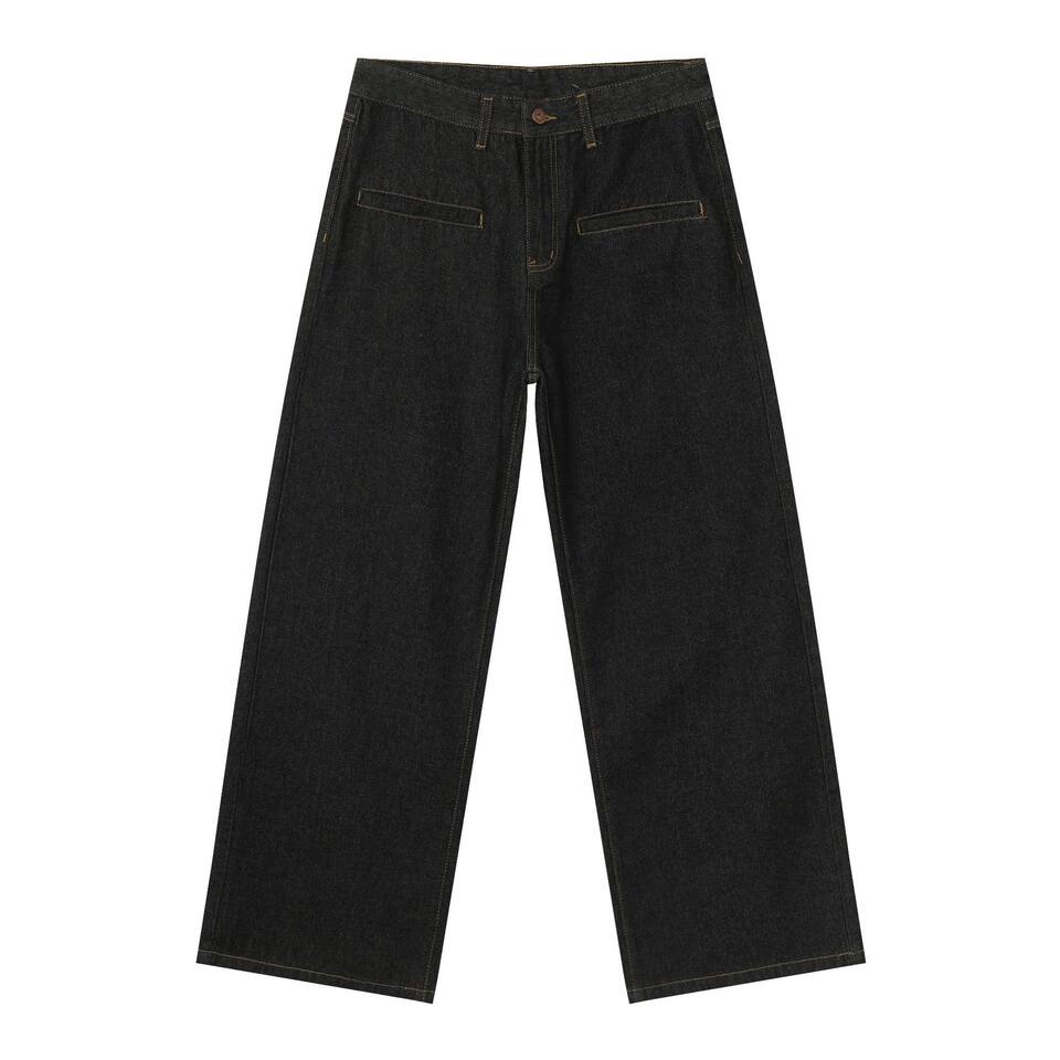 Quần jean nam ống rộng dáng suông có túi kiểu Hàn Quốc — Denim đen, màu xanh denim