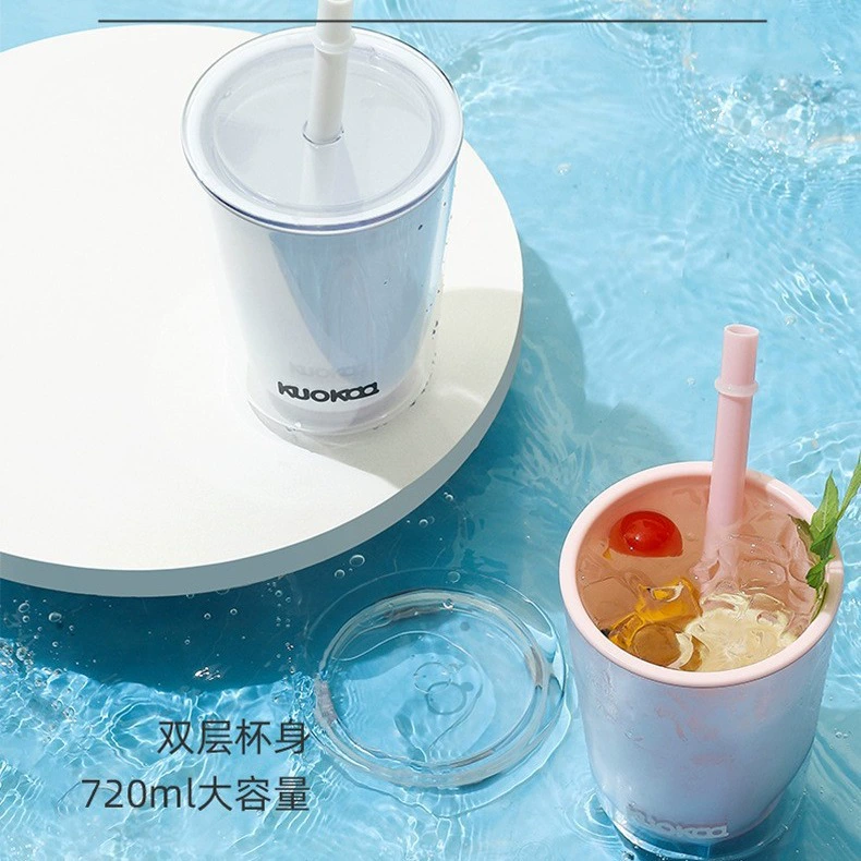 Двухслойный пластиковый стаканчик объемом 720 мл, соломенный стакан, летний высокопроизводительный пластик, портативный, большой вместимости.