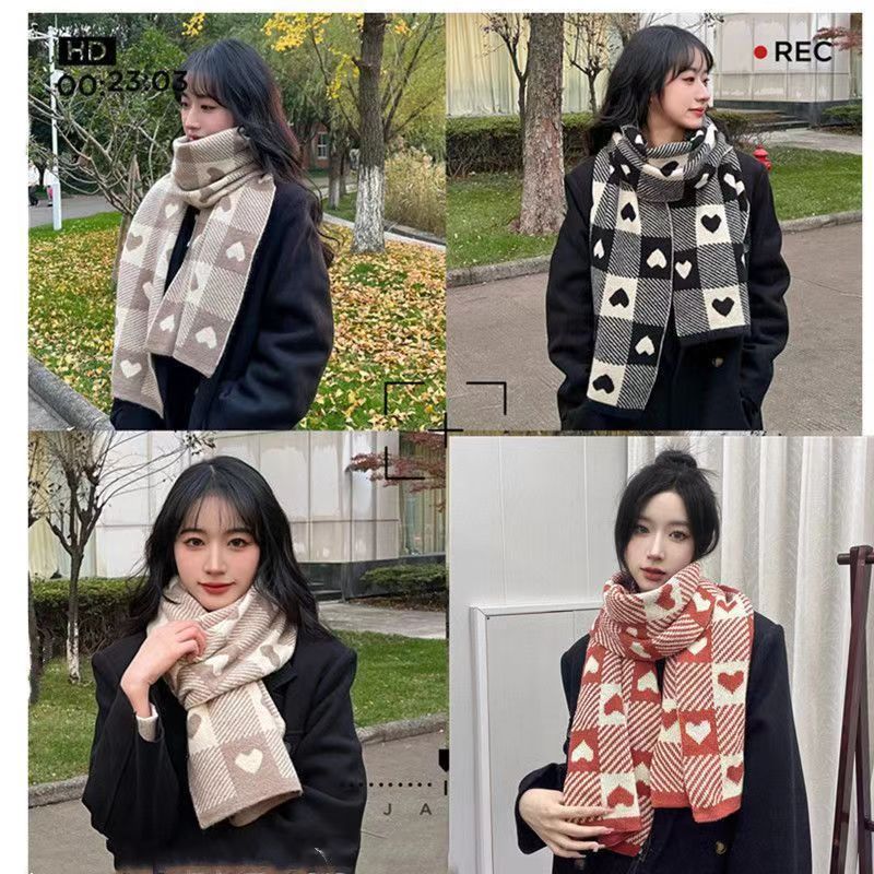 Herbst und Winter Kaschmirimitat Damen doppelseitiger Love Plaid Schal koreanischer Fransen warmer Schal vielseitig verdickter Schal_voghion.com
