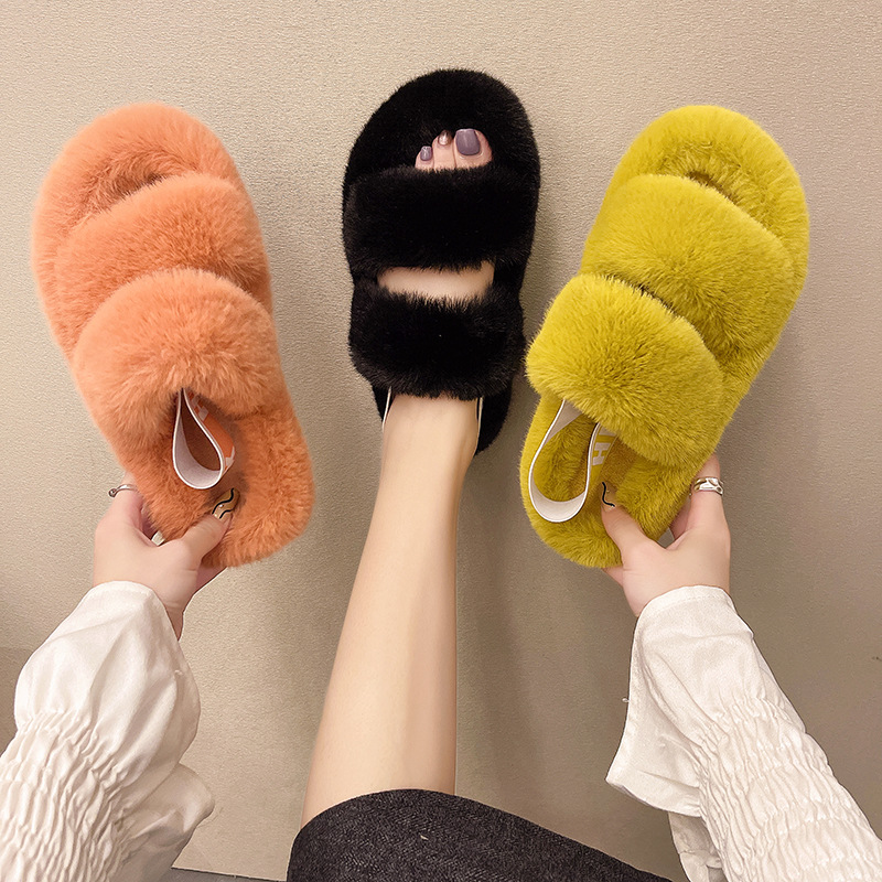 Double hairy slippers women's outer wear...