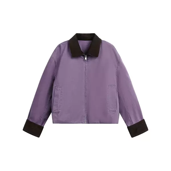 N-52Trw American Retro Corduroy Lapel Jacket, Loose Fit, Color-Blocking, Trendy Brand, Versatile Zip-Up Workwear Short Coat