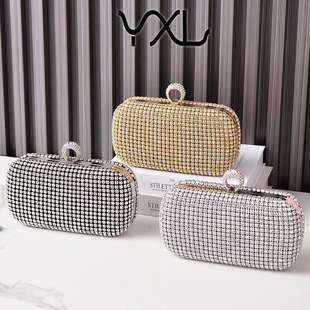 Yixinglong Factory Direct Sales Rhinestone Dinner Bag Silver Large Diamond Party Bag Noble Shiny Banquet Bag Cross-Border Women's Bag