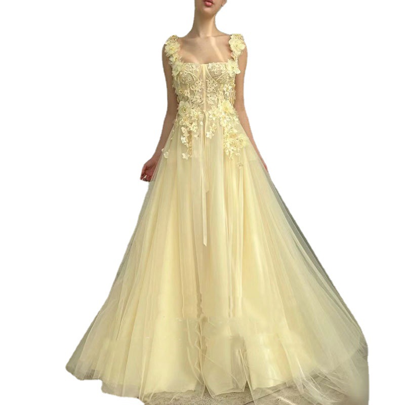 Comercio exterior europeo y americano amazon AliExpress deseo vestido de noche de las mujeres nueva correa de encaje vestido de banquete largo