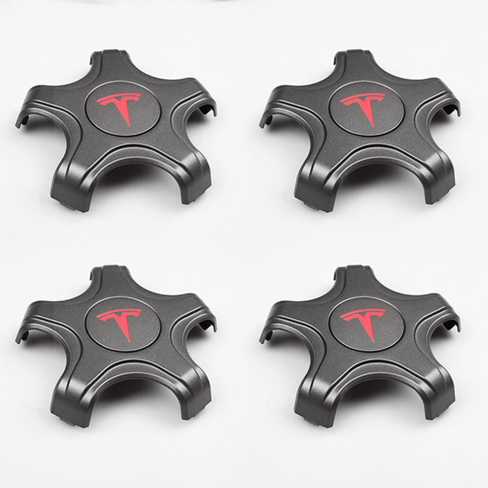 Model 3 New – Tesla Hub cover - gloss-black-black-cap-red-logo-set-of-4-upgraded