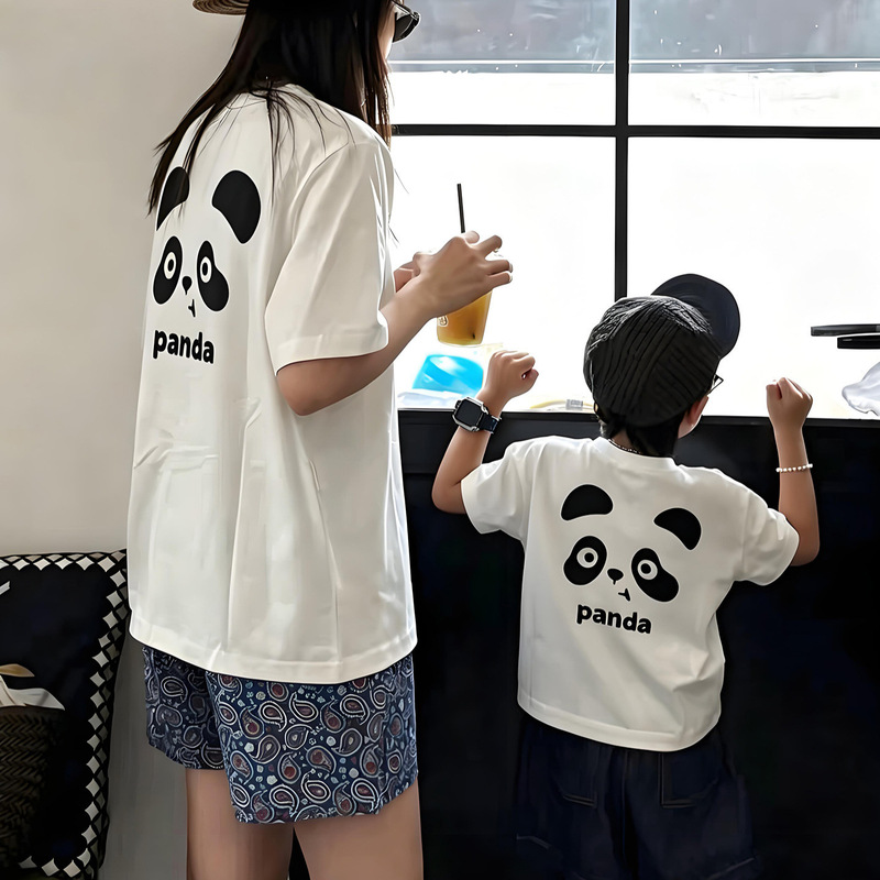 White Panda Looks Good-Looking~ Parent-Child Outfits for a Family of Three or Four, Cartoon Panda Summer Short-Sleeved Boys' T-Shirts White Panda Looks Good-Looking~ Parent-Child Outfits for a Family of Three or Four, Cartoon Panda Summer Short-Sleeved Boys' T-Shirts