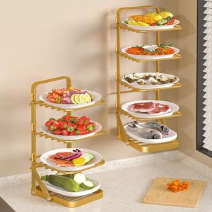 Meal Prep Rack, Punch-Free Side Dish Artifact, Kitchen Storage Rack, Hot Pot Dish Rack, Multi-Layer Satchel Side Dish Plate Storage