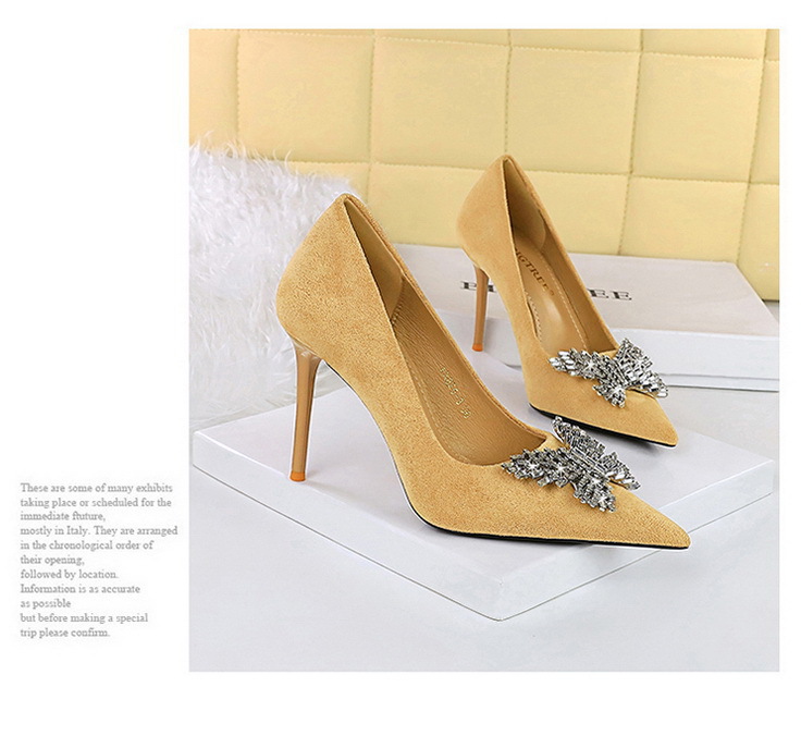 Women's Shoes banquet high heels stiletto women's shoes suede shallow mouth pointed metal butterfly rhinestone single shoes_voghion.com