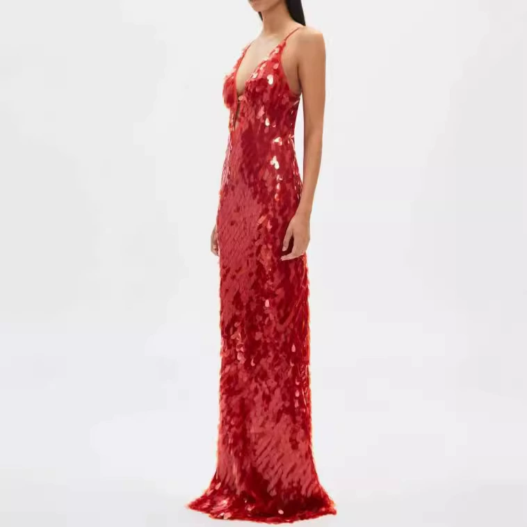 Европейская и американская сексуальная женская трансграничная амазонка новый ультранизкий с вырезом с блестками без спинки блестящее платье