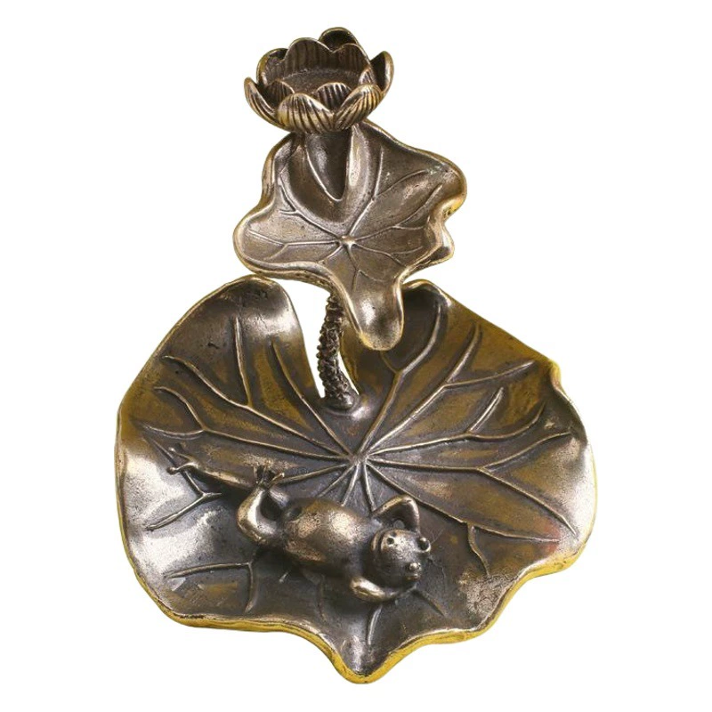 Латунный лист лотоса лягушка Курильница с обратным потоком домашняя курильница для благовоний Крытая башня линия благовоний с обратным потоком дым просмотр держатель благовоний художественной концепции