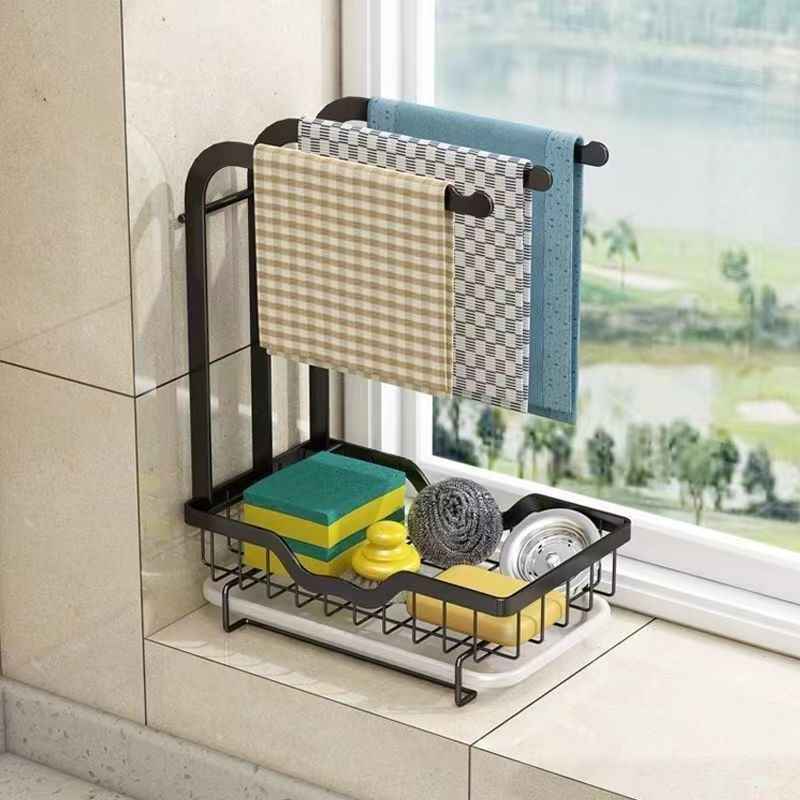 Rag Rack Kitchen Rag Drain Rack Dishcloth Towel Storage Rack Desktop Wall-Mounted Punch-Free Storage Rack