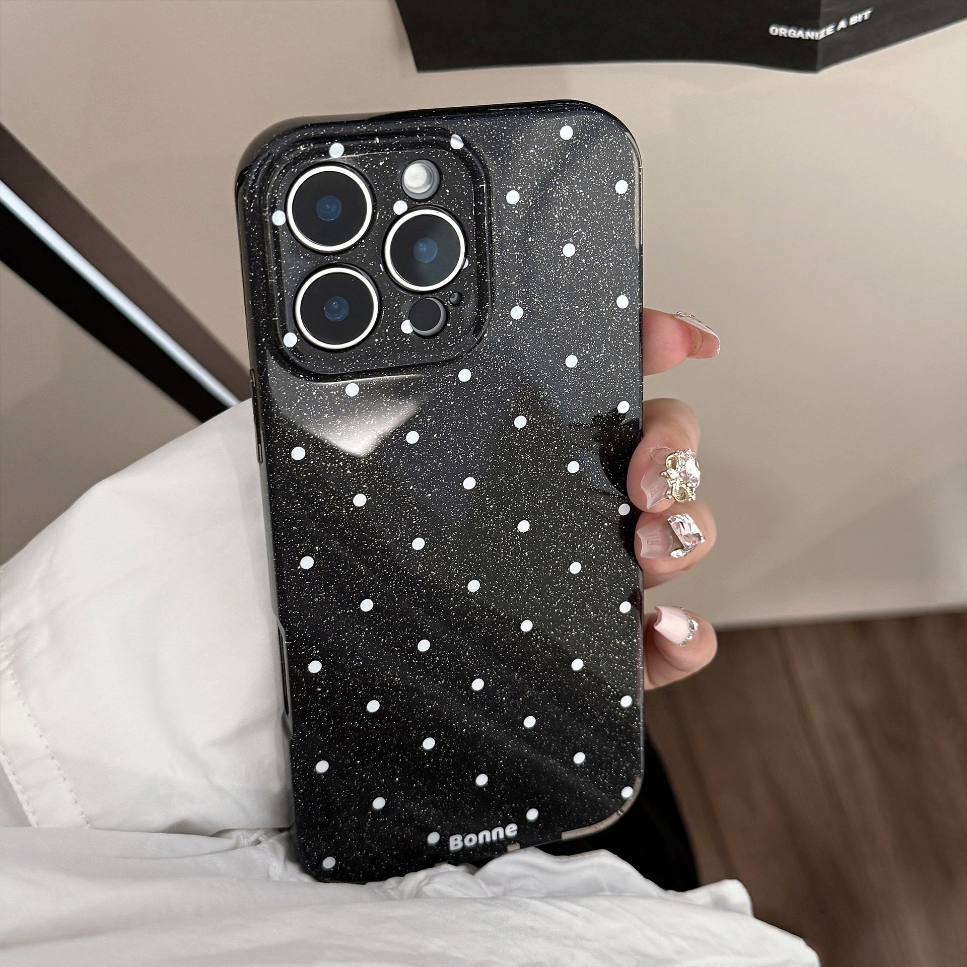 Funda para teléfono Apple 16 Pro Max con diseño simple de lunares, iPhone 15 personalizado con purpurina 17, estilo retro de alta gama.