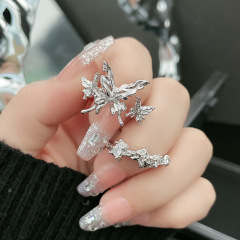 不規則肌理素圈蝴蝶開口戒指女獨特個性小眾設計感簡約時尚食指戒