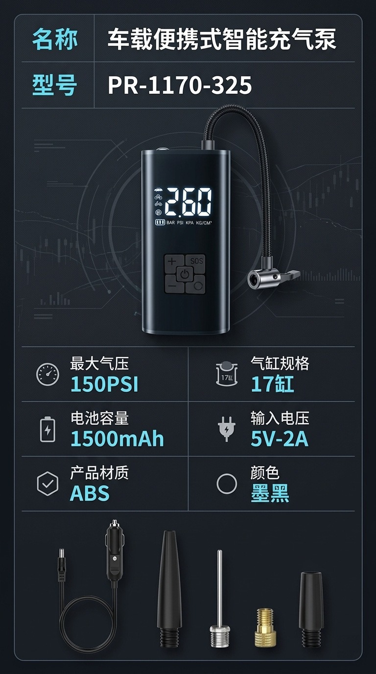 Cross-border wireless car air pump, electric smart portable tire inflator for cars, off-road vehicles, and bicycles, wholesale