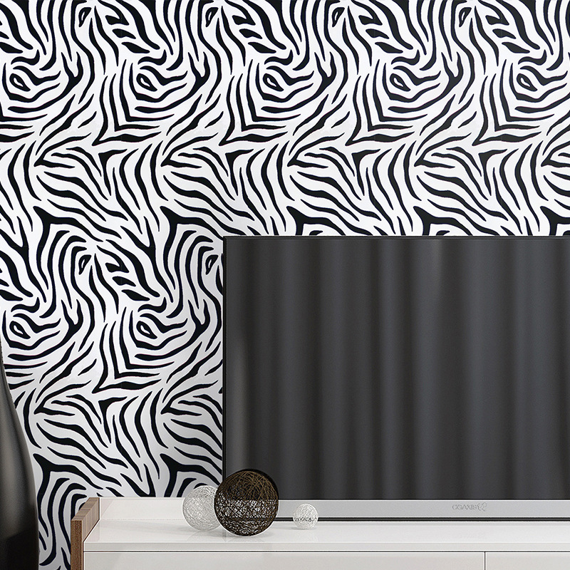 Retro Zebra Pattern Bedroom Living Room Background Wallpaper display picture 4