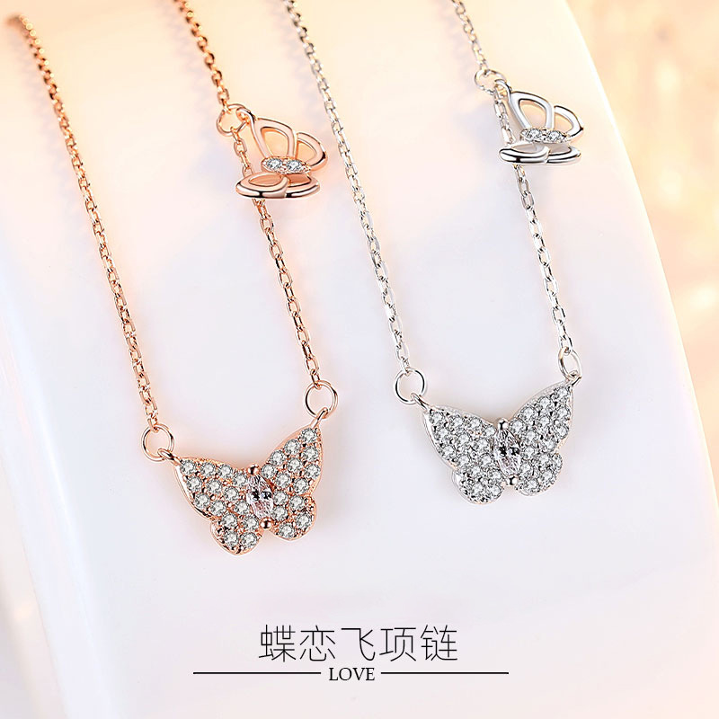Celebridad en línea Singapur S925 mariposa Collar de plata colgante nicho diseño simple hueco clavícula cadena femenina fabricante