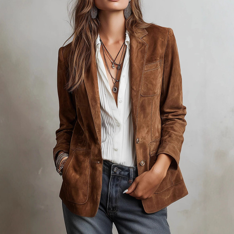 New Cross-Border Foreign Trade Style European and American Retro Loose-Fitting Elegant Commuter Lapel Long-Sleeve Women's Blazer Jacket Trendy New Cross-Border Foreign Trade Style European and American Retro Loose-Fitting Elegant Commuter Lapel Long-Sleeve Women's Blazer Jacket Trendy