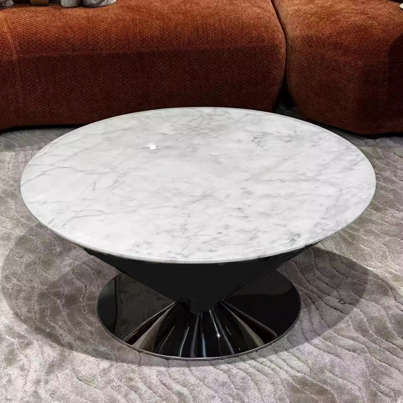 Mesa de centro flotante de mármol, hogar redondo, sala de estar simple italiana, combinación de mesa de centro OVNI de acero inoxidable de lujo ligero moderno