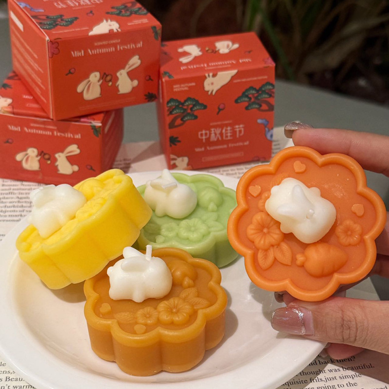 中秋节月饼小兔子香薰蜡烛礼盒香氛蠟燭礼物创意造型香氛蜡伴手礼|undefined